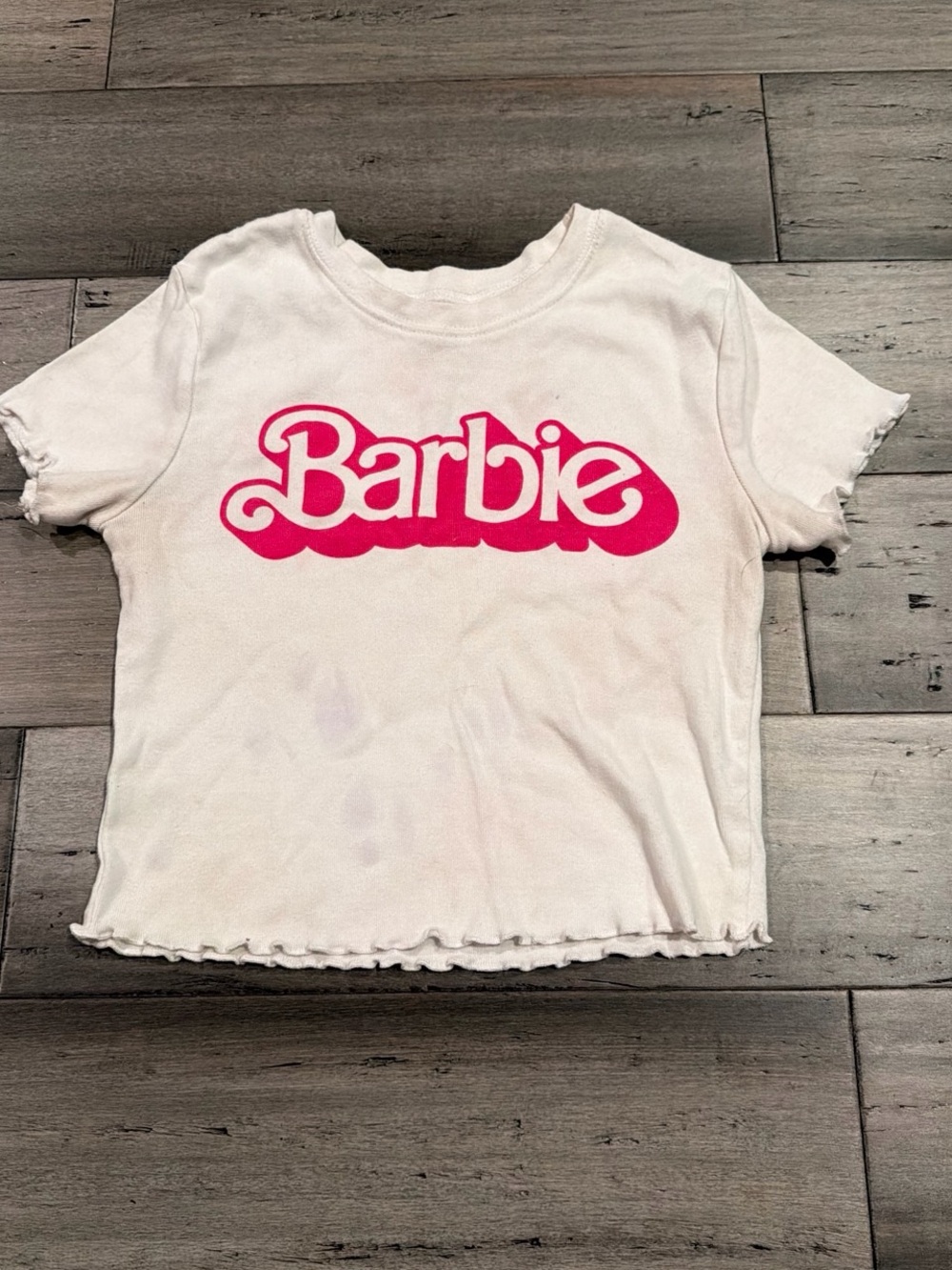 Barbie White Tee with Hot Pink Logo